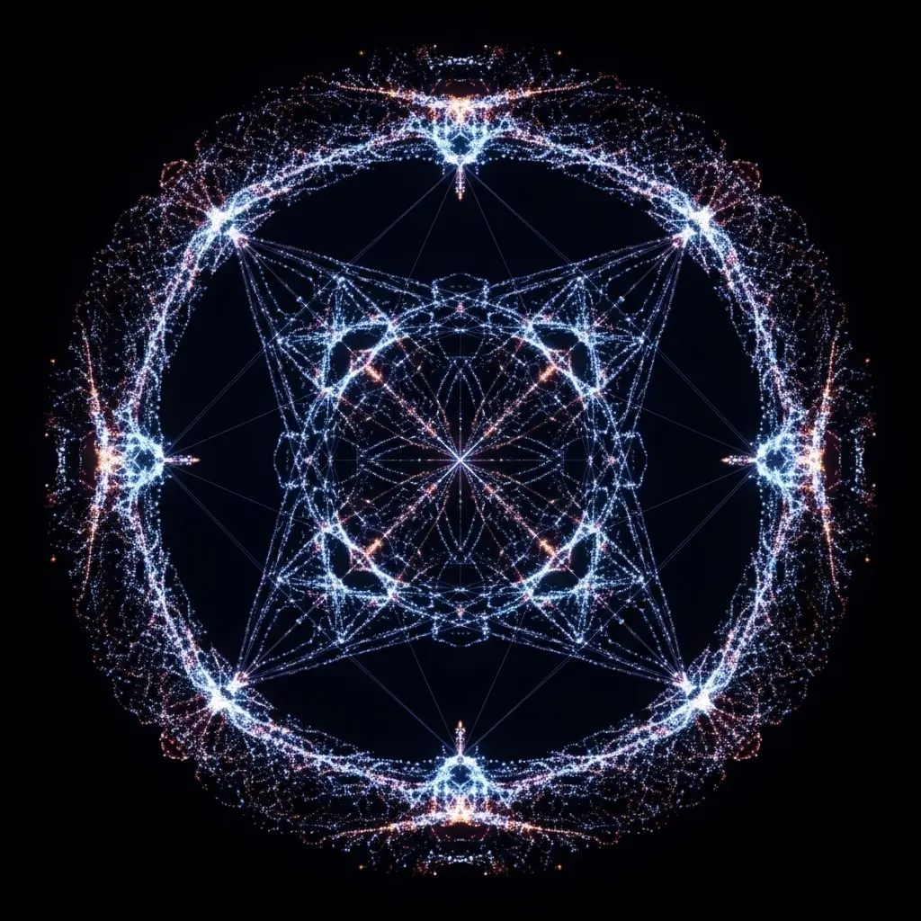 Cluster of nanoscale semiconductor dots embedded in thin material sheet, sheet slightly stretched with visible strain lines