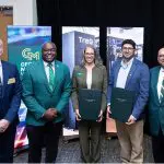 Dean Cody Edwards, President Gregory Washington, TreQ CEO Mandy Birch, QSEC Director Patrick Vora, and George Mason Rect