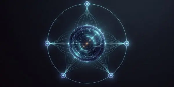 Qubit sphere feeding a network of learning nodes
