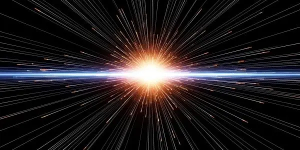 High-energy particle collision with relativistic streaks stretching particle paths, refined trajectories glowing precisely