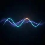 Blue analog waveform flowing across darkness
