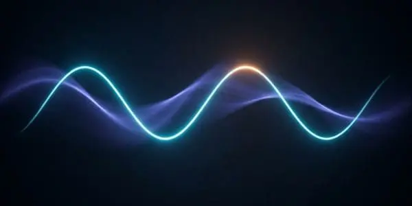 Blue analog waveform flowing across darkness