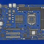Technical motherboard illustration on blue background