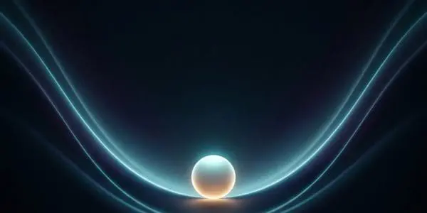 Abstract machine-learning landscape with a descending sphere