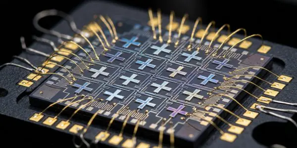 A qubit chip with cross-shaped resonators and gold bonds