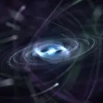 A bright point trailing fine spiral filaments