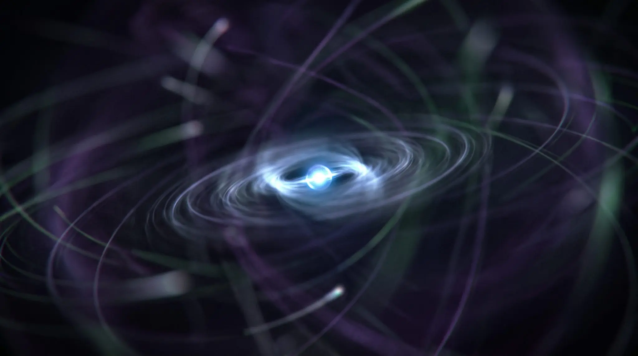 A bright point trailing fine spiral filaments