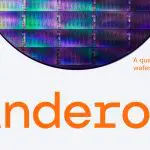 The logo of Anderon, a new standalone IBM company, and quantum wafer