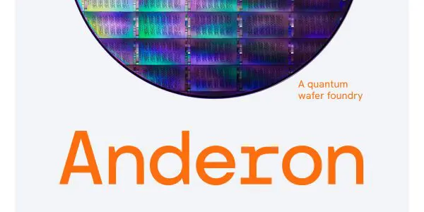 The logo of Anderon, a new standalone IBM company, and quantum wafer