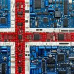 Iceland quantum computing companies, the Icelandic flag rendered in circuit boards