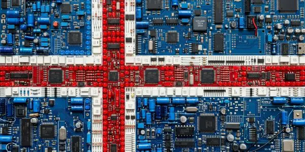 Iceland quantum computing companies, the Icelandic flag rendered in circuit boards