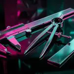 Polished calipers and dividers in coloured light