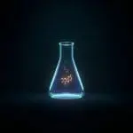Laboratory flask holding a glowing molecule