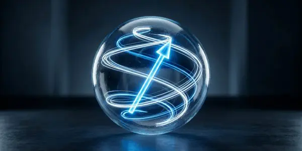 A glass Bloch sphere with a blue state vector