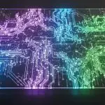 Neon circuit traces on transparent board
