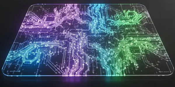 Neon circuit traces on transparent board