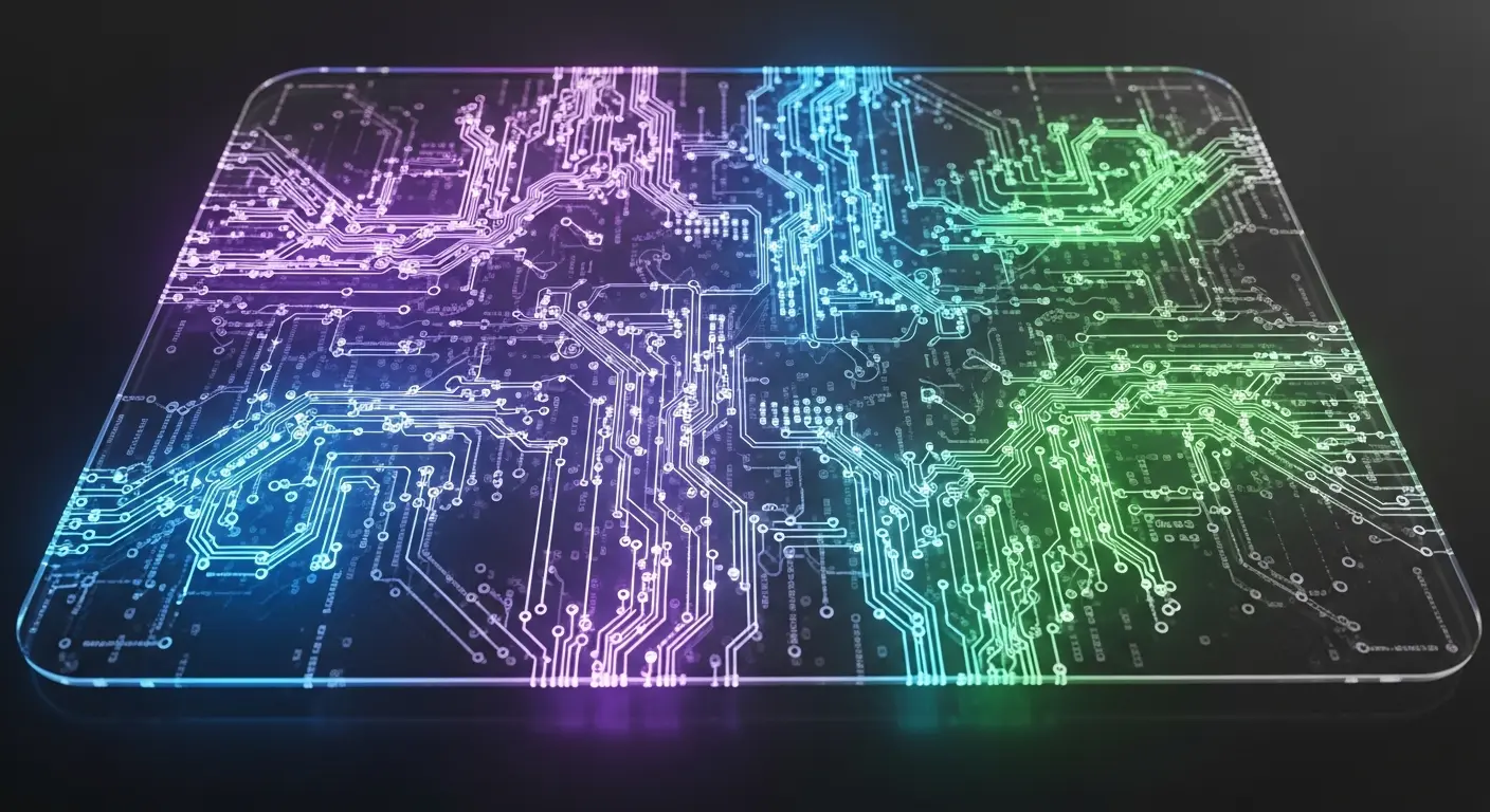 Neon circuit traces on transparent board