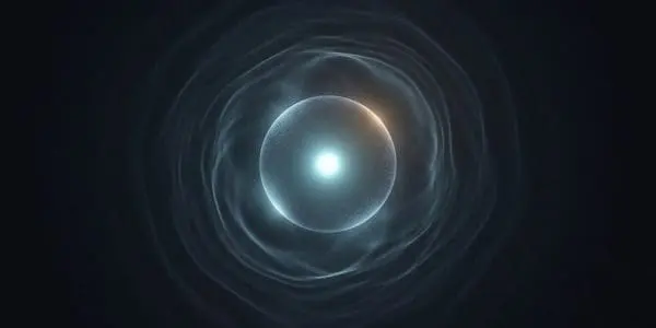 Particle suspended in a glowing probability cloud