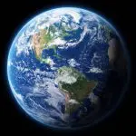 Earth as a blue sphere against black space