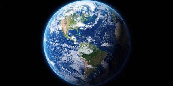 Earth as a blue sphere against black space