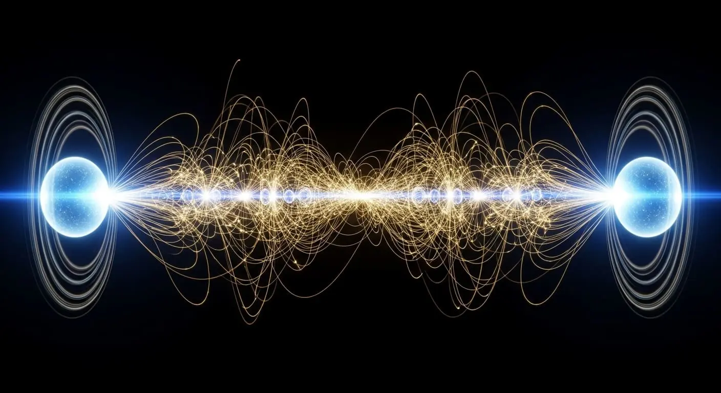 Quantum entanglement linking particles across distance
