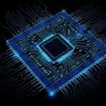 Glowing blue quantum processor illustration