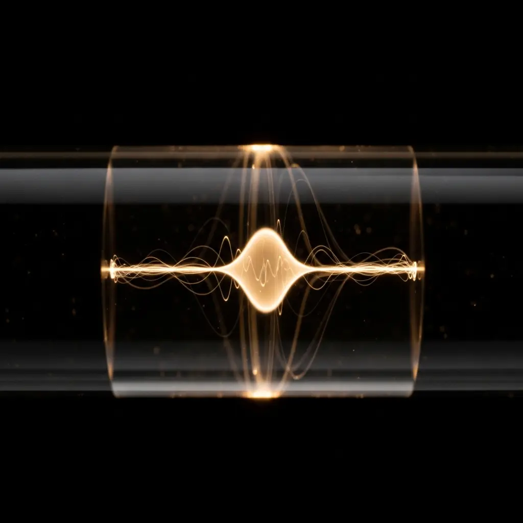 Optical medium with light pulse slowed but stabilized, cooperative atomic interactions glowing softly