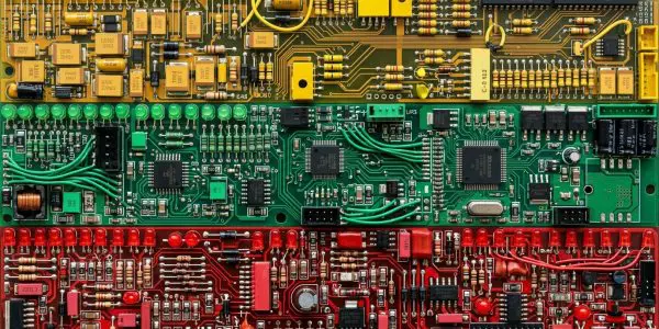 Lithuania quantum computing companies, the Lithuanian flag rendered in circuit boards