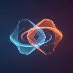 Two interlocking loops of blue and orange light