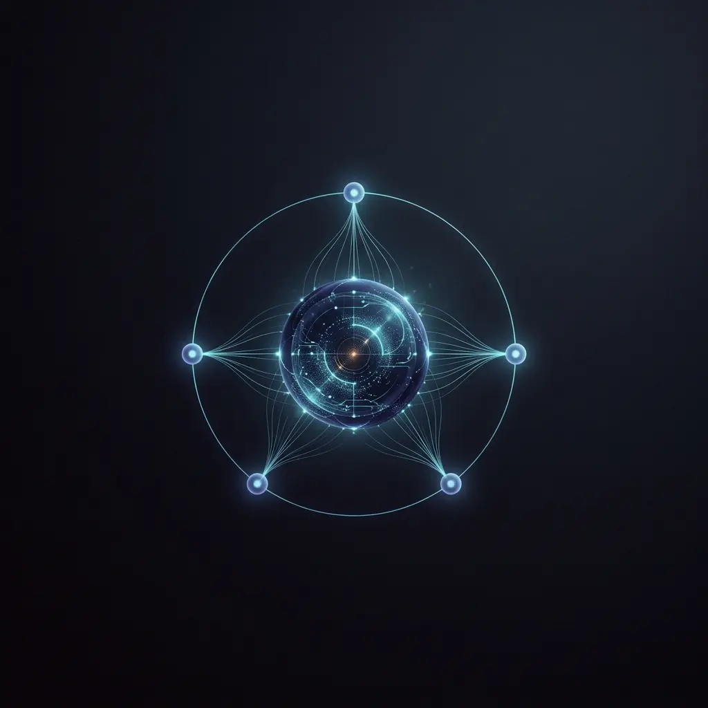 Qubit sphere feeding a network of learning nodes