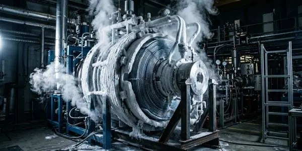 A large superconducting magnet venting cold vapour