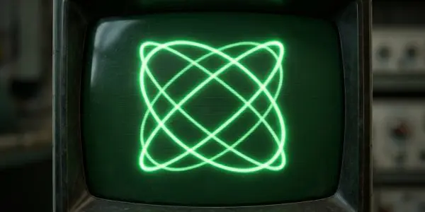 A Lissajous figure glowing on an oscilloscope screen