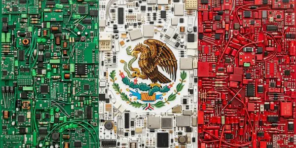 Mexico quantum computing companies, the Mexican flag rendered in circuit boards