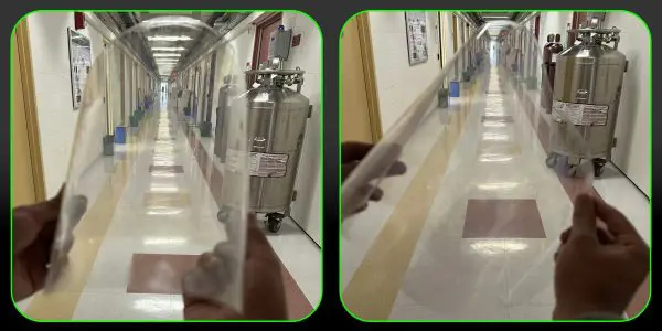 Two photos show hands holding and bending a transparent flexible silicon sheet