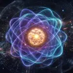 An atom drawn as overlapping electron orbitals