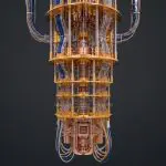 A dilution refrigerator suspended in its frame