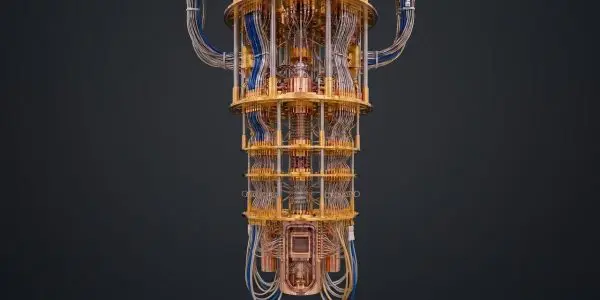 A dilution refrigerator suspended in its frame