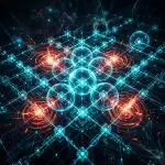 Lattice of glowing nodes connected by entangled links
