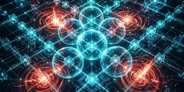 Lattice of glowing nodes connected by entangled links