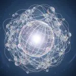Stylised atom with orbital electrons