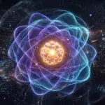 An atom drawn as overlapping electron orbitals