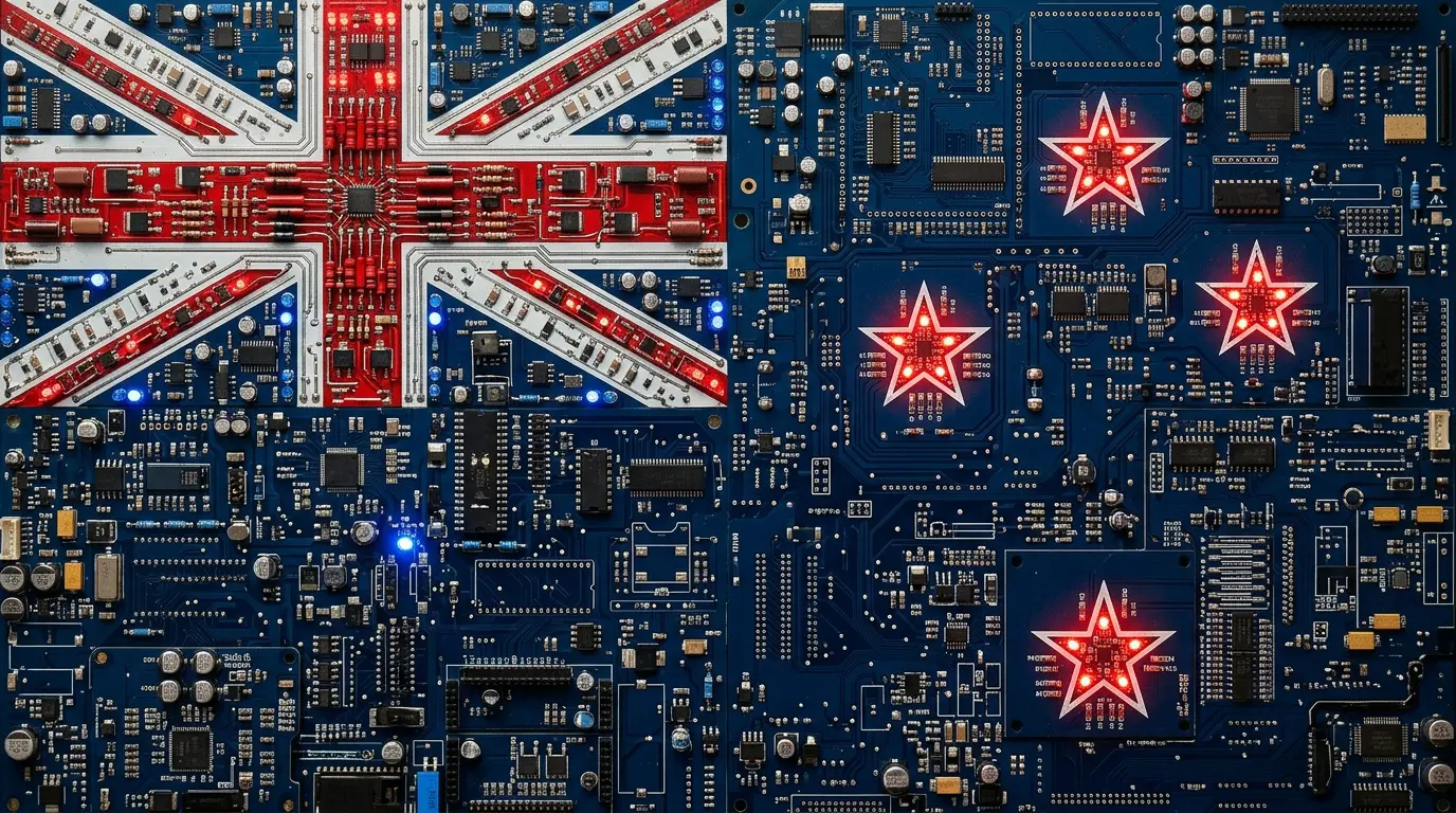 New Zealand quantum computing companies, the New Zealand flag rendered in circuit boards