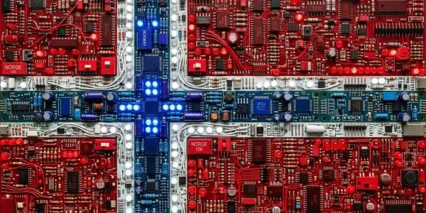 Norway quantum computing companies, the Norwegian flag rendered in circuit boards