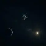 Spacecraft drifting through vast space