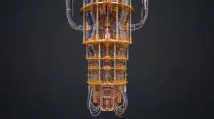 A dilution refrigerator suspended in its frame