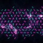 A lattice of magenta and cyan arrows pointing in conflicting directions with no settled pattern