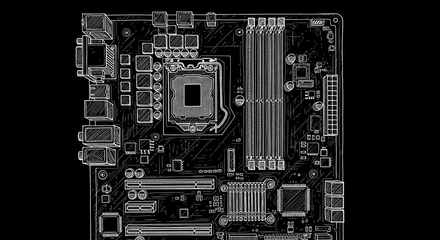 Wireframe motherboard emphasising the CPU socket