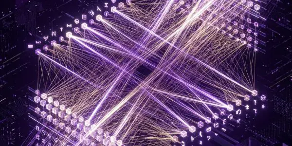 Beams of light crossing token embeddings in a transformer schematic