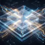 A processor die traced in light