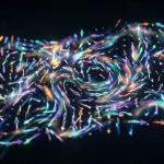 Iridescent arrows churning without settling